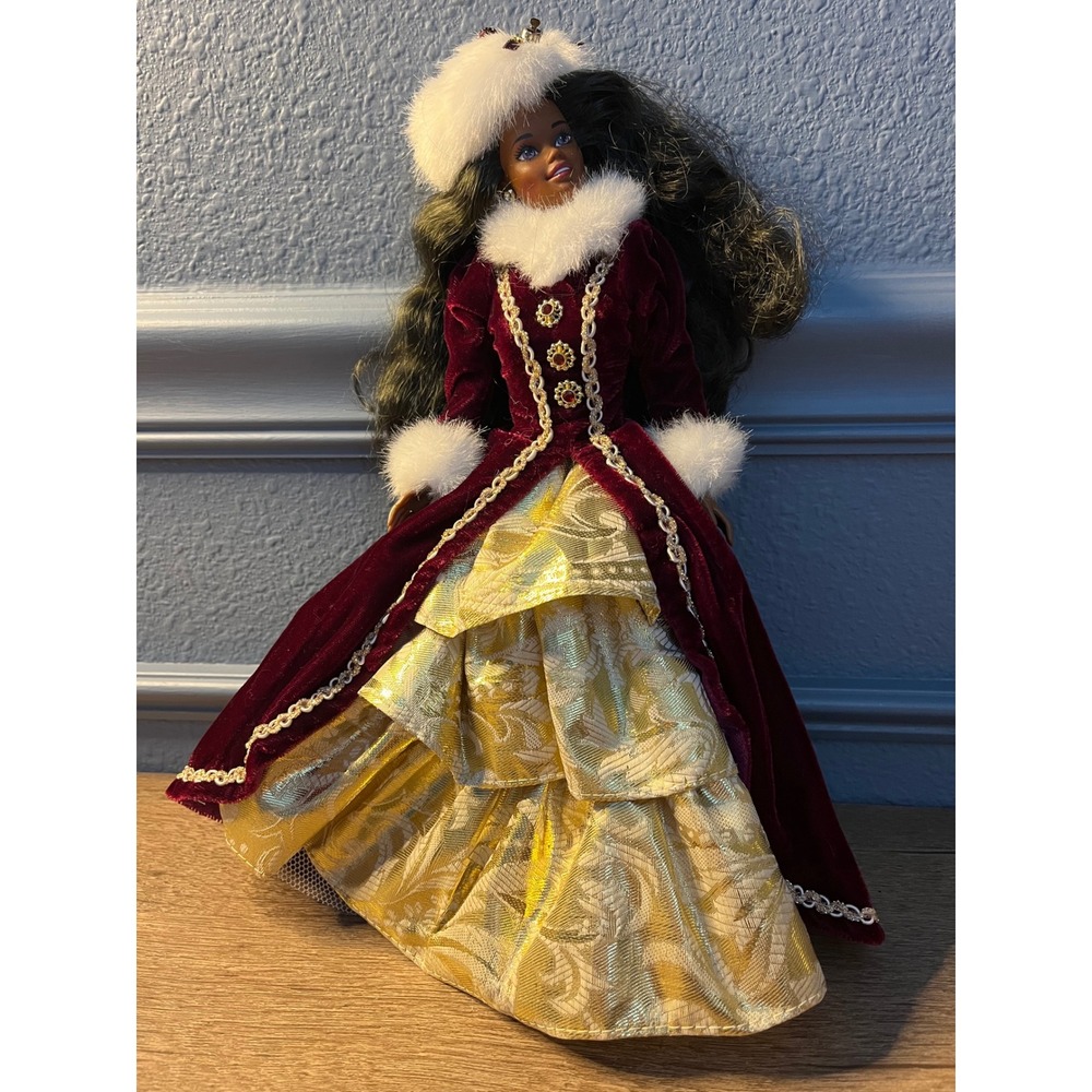 Barbie Doll Burgundy Gold Gown Winter Princess‎ Christmas Holiday Collectible
